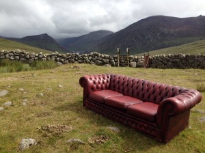 Bizarre .... but perfectly placed. A comfy sofa had been dumped at the col below Slievenaglough. The 54 inch Plasma is just out of shot. I sat and watched SKY Sports while I ate my sandwiches.